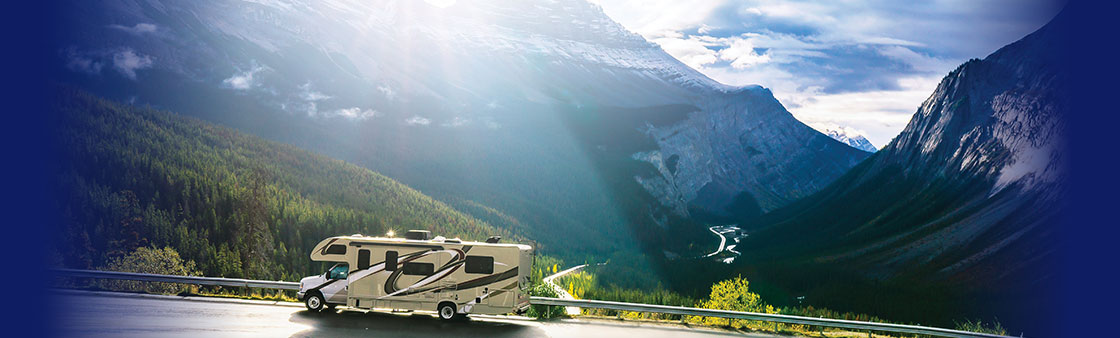RV traveling a mountain highway